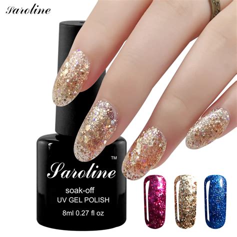 Saroline 8ml Shiny Diamond Nail Gel Polish Colorful Glitter Gel Polish ...