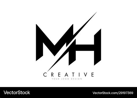 Mh m h letter logo design with a creative cut Vector Image