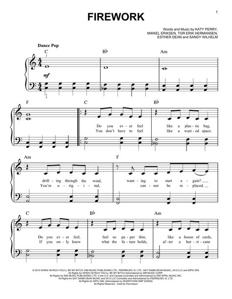 Firework sheet music by Glee Cast (Easy Piano – 83760)