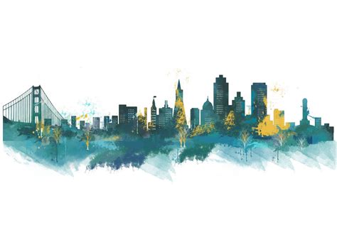 San Francisco City Skyline Art Print in Teal, Watercolour Abstract Art ...