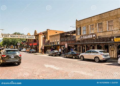 Street View with Restaurants at the Fort Worth Stockyards, a Historic District that is Located ...