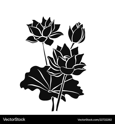 Beautiful lotus flowers black silhouette isolated Vector Image