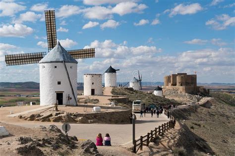 Windmills with Castle, Consuegra, Castile-La Mancha, Spain Editorial Stock Photo - Image of ...