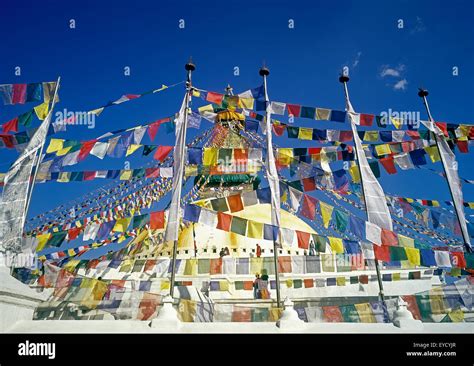 Bodnath stupa, prayer flags, Boudhanath Temple, Boudhanath, Katmandu, Nepal, Asia Stock Photo ...