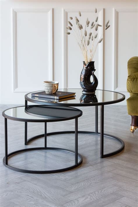 Image of the Set Of 2 Black & Mirrored Nest Of Side Tables / Coffee Tables | Coffee table, Round ...