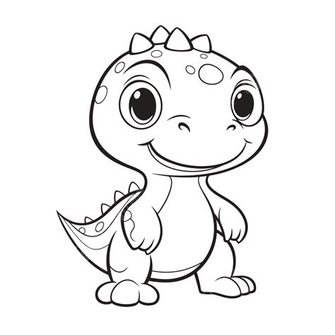 Cute Young Dinosaur Coloring Page With Big Eyes Outline Sketch Drawing ...