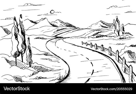 Mountain road sketch Royalty Free Vector Image