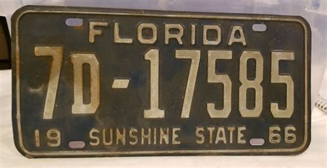 VINTAGE FLORIDA LICENSE PLATE SUNSHINE STATE 7D 17585 1966 or '66 ...