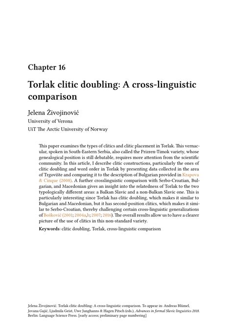 (PDF) Torlak clitic doubling: A cross-linguistic comparison