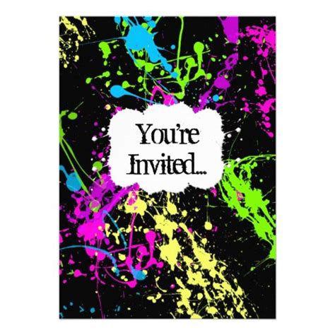 Fresh Retro Neon Paint Splatter Party Invitation