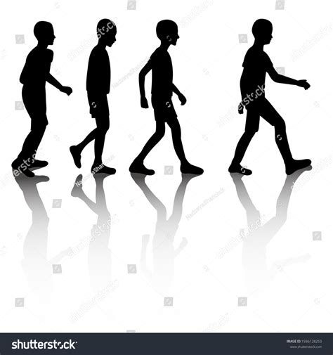 Vector Isolated Black Silhouette Children Walking Stock Vector (Royalty ...