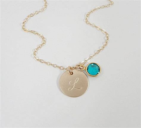 Initial Necklace With Birthstone Handstamped Initial - Etsy