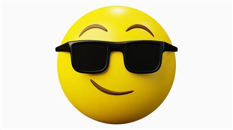 3D Smirking Cool With Sunglasses Yellow Ball Emoticon Emoji Or Smiley ...