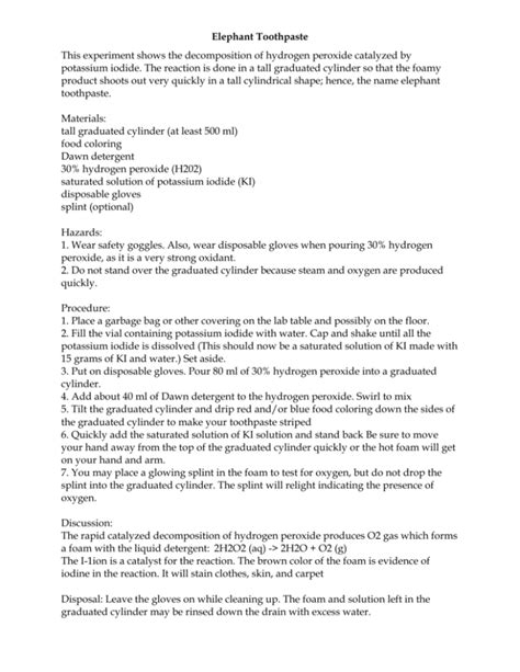 This experiment shows the decomposition of hydrogen peroxide