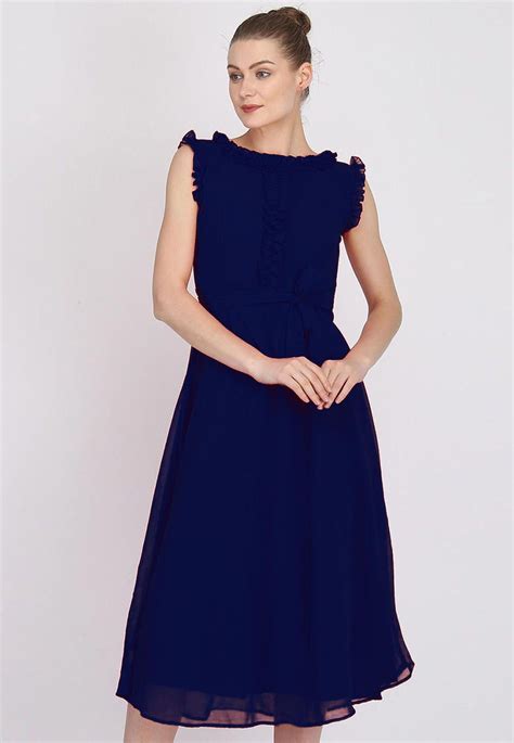 Buy Solid Color Georgette Dress in Navy Blue Online : TVE848 - Utsav Fashion