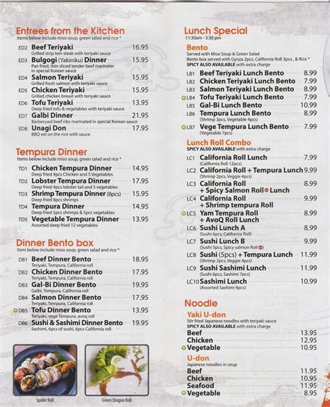 Menu at Sushi Minato restaurant, Georgina