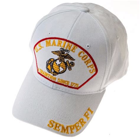 USMC Marine Corps Baseball Cap with Emblem- Semper Fi and Motto -- White - CA185R4AXN4