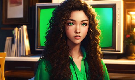 Lexica - Anime; cartoon; ultra realistic; 4K, tv news, showing mixed race beautiful girl, green ...