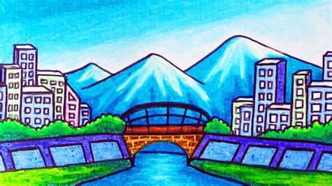 Drawing City Scenery With Oil Pastel | How To Draw Easy Scenery - YouTube