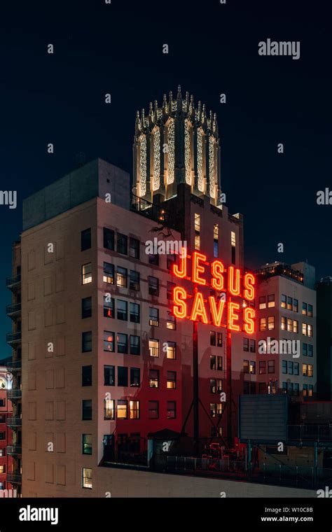 Jesus Saves sign at night, in downtown Los Angeles, California Stock ...