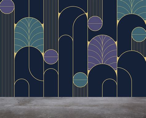 Geometric Wallpaper Art Deco Modern Wall Mural Dark Geometric - Etsy