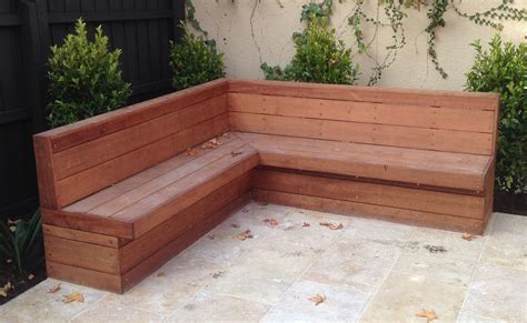 Merbau clad bench seat with backrest | Outdoor bench seating, Garden bench seating, Diy outdoor ...