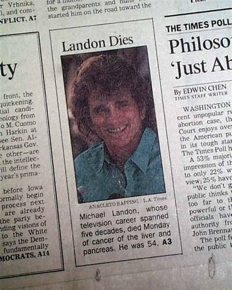 Death of famed actor Michael Landon, in a Los Angeles newspaper ...