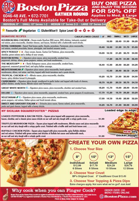 Boston Pizza - Pizza Menu - We Deliver