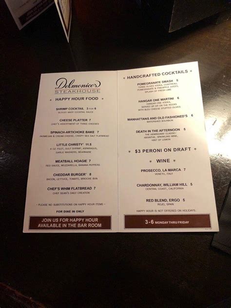 Menu at Delmonico's Steakhouse, Independence