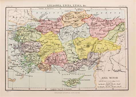 Antique Colour Map of Turkey Lycaonia Lycia Lydia.