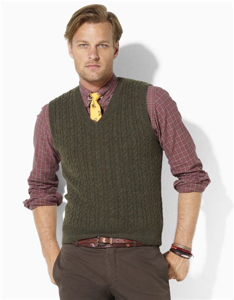 Lyst - Polo Ralph Lauren Merino Wool Cable Knit V-neck Sweater Vest in ...