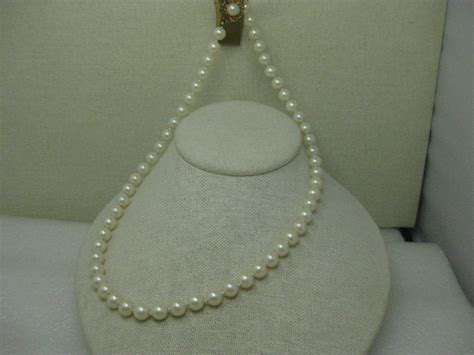 Vintage 8mm White Pearl Necklace, 20, Box Clasp, signed Japan, 1950's