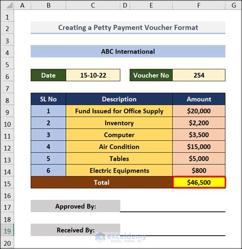 How to create a Petty Cash Payment Voucher Format in Excel - 5 Steps