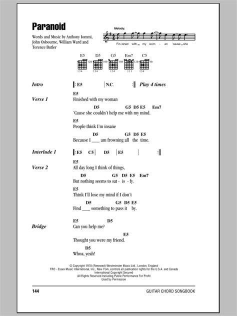 Paranoid by Black Sabbath - Guitar Chords/Lyrics - Guitar Instructor