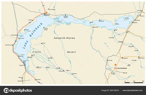 Vector Map Lake Balkhash Eastern Kazakhstan Stock Vector by ©Lesniewski 584109374