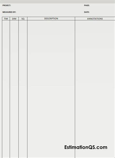 3 Types of Dimension Paper / Takeoff Sheets Used by Quantity Surveyors ...