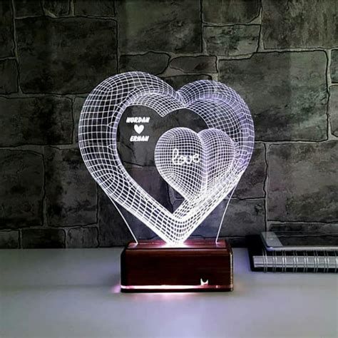 Laser Cut Two Hearts 3d Optical Illusion Lamp Led Night Light Illustration (.ai) vector file ...