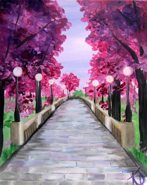 Cherry Blossom Walk | Perspective art, Spring painting, Art painting