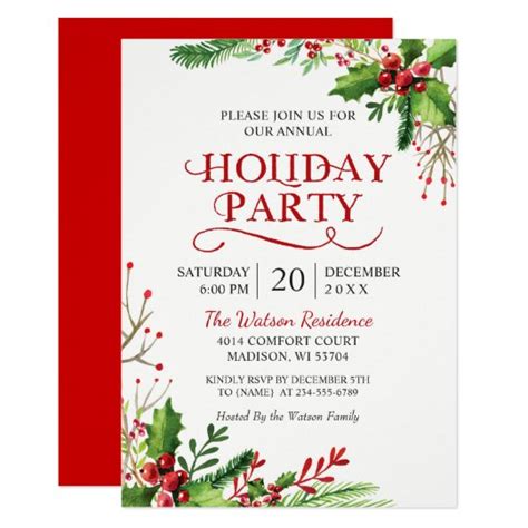 Christmas Holly Berries Rustic Chic Holiday Party Invitation | Zazzle.com