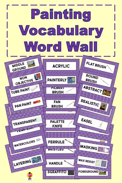 34 different painting vocabulary cards: Includes painting tools, techniques, styles and ...