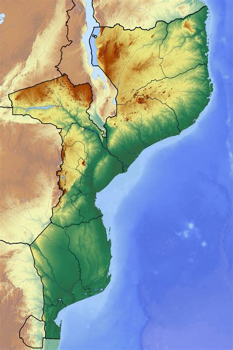 Large detailed topographic map of Mozambique | Mozambique | Africa ...