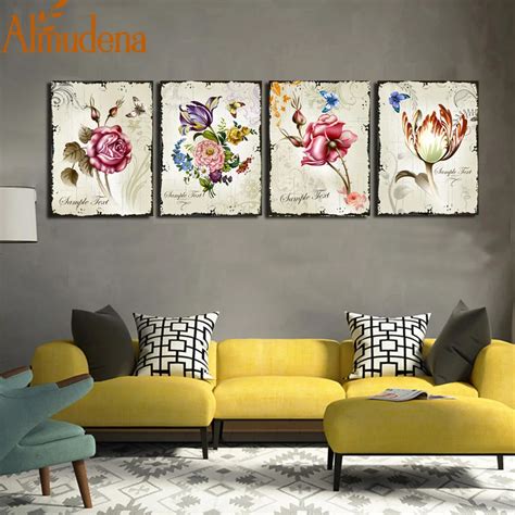 ALMUDENA 4 Pieces Classic Floral Canvas Prints Flower Art Pictures ...