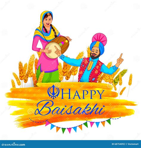 Happy Baisakhi Festival Of Punjab In India With Harvest, Sweets, Dhol And Turban Cartoon Vector ...