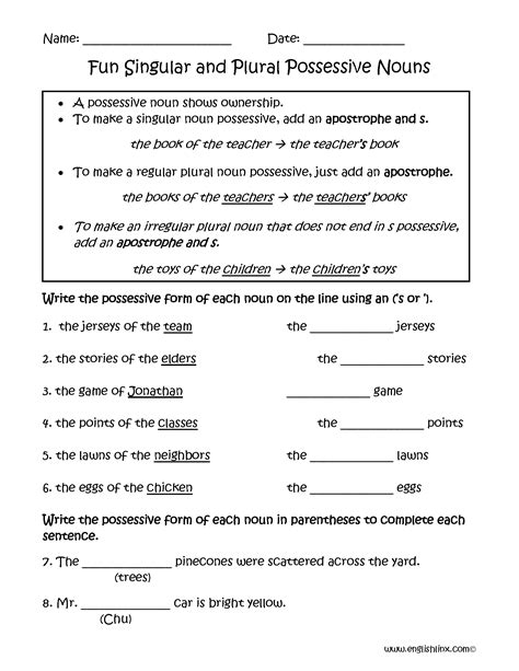 First Grade Possessive Nouns Worksheets