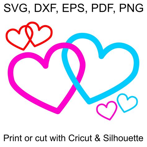 Interlocking Hearts SVG file, with 2 Joined Hearts to symbolize Love, to print or cut for ...