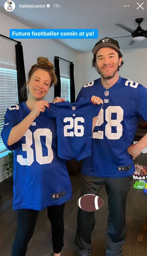 Pregnant Kaley Cuoco Poses with Tom Pelphrey in Matching Jerseys: Photo