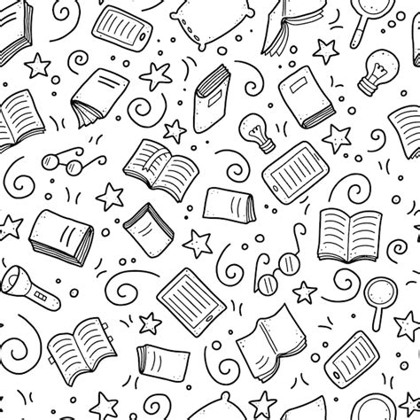 Premium Vector | Hand drawn seamless pattern of book doodle elements, education concept.