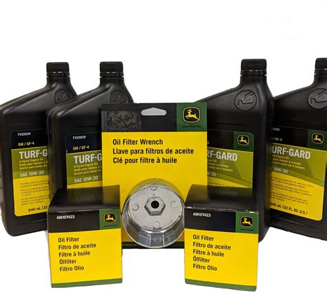 John Deere Double Oil Change Kit, Includes Filter Wrench - (4) TY22029 + (2) AM107423 + TY26639 ...