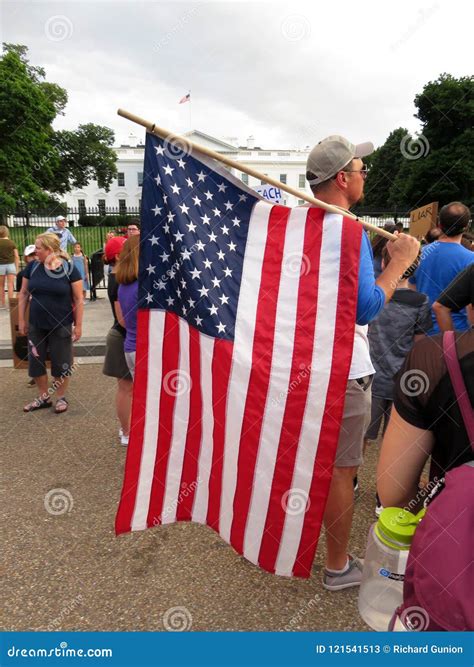 Patriotic Protester with Large American Flag Editorial Stock Photo ...