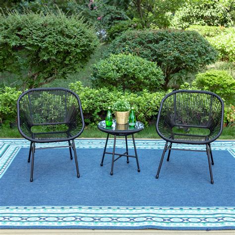 MF Studio 3-Piece Patio Bistro Set with Handwoven PE Rattan Rope Chairs& Glass Top Coffee Table ...